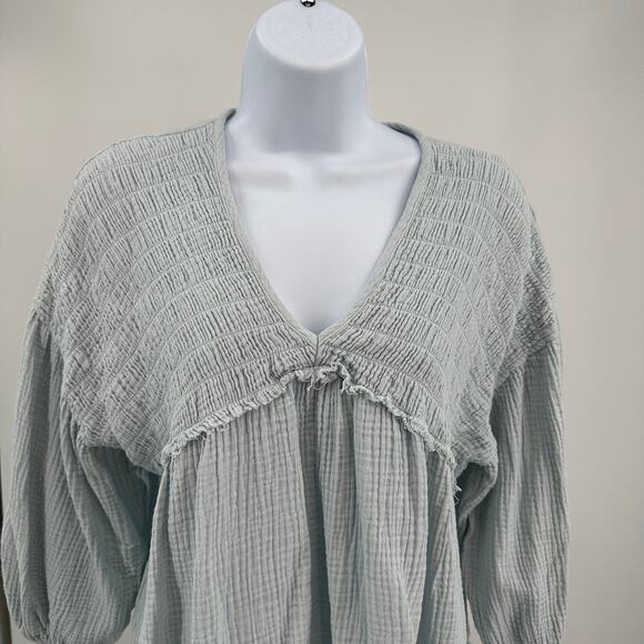 Attar'd State Cropped Sleeve Shirt Ruffle Trim Womens S Light Blue Peplum V-neck - Picture 3 of 10